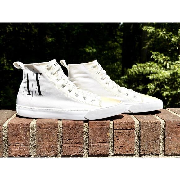 Armani Exchange Men\'s High Top Icon Logo Canvas Sneakers White Size 11 Excellent